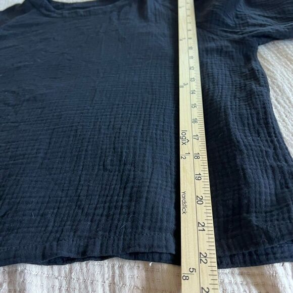 Gauze Long Sleeve Top Women Small Black Cotton Soft Lagenlook Minimalist Classic - Picture 9 of 10